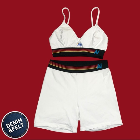 Aviator Nation 2 Piece LOGO ELASTIC KEYHOLE BRA & SHORTS SET - WHITE | EUC!♥️🌈⚡️ - Picture 2 of 16